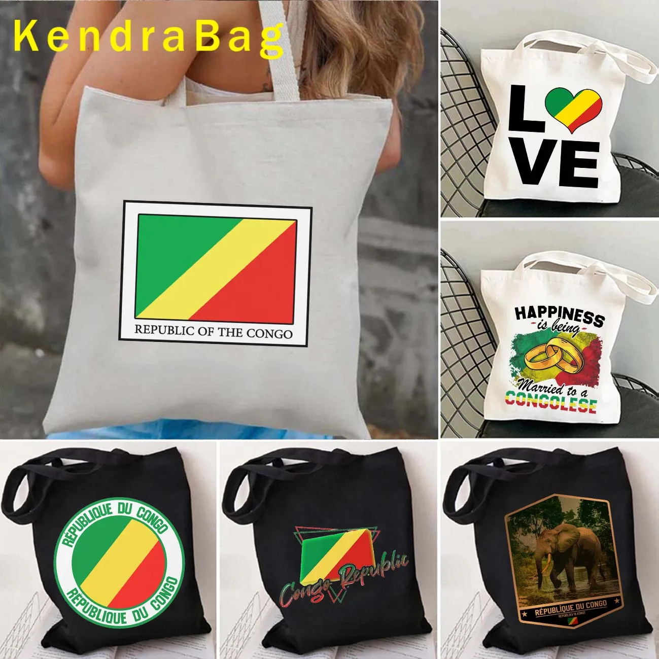 

Republic Congo Map Flag Emblem Love Congo Love Heart Gift Idea Canvas Shoulder Tote Bag Harajuku Shopper Reusable Cotton Handbag