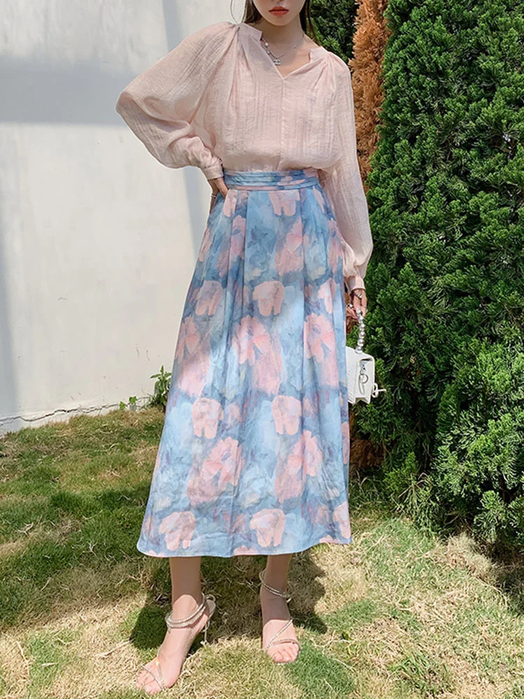 

Oil Painting Summer Skirts Women High Waist A-line Printing Skirts Ladies Retro Clothing Party Wedding 2022 New G592