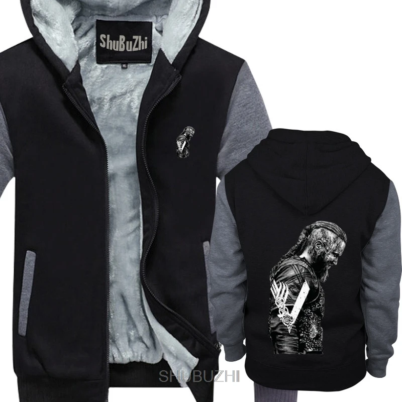 

KING Ragnar Lothbrok Vikings Man Organnic shubuzhi men winter thick fleece jacket coat sweatshirt zipper hoodies casual hoody