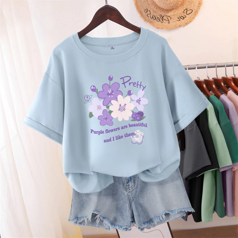 Новинка лета 2024 от KWV Zhenvis фиолетовая футболка из чистого хлопка с коротким