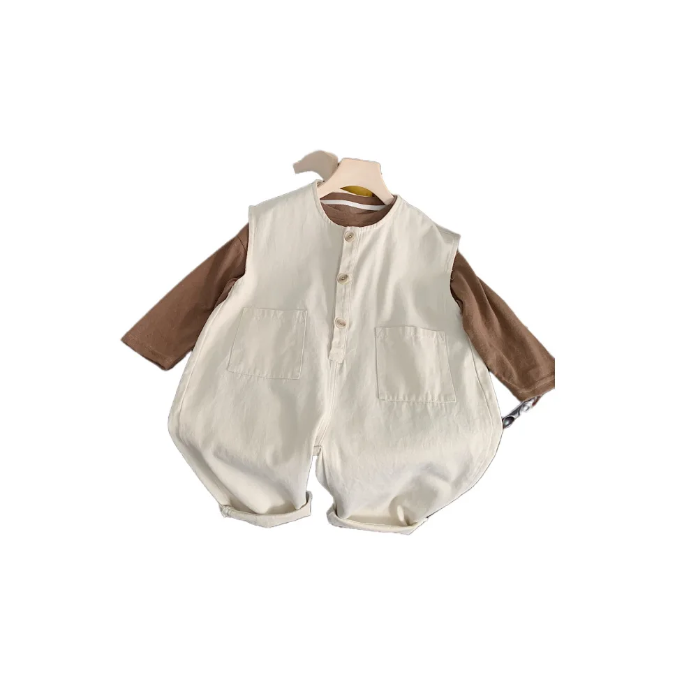 Комбинезон детский однобортный из хлопка без рукавов с карманами