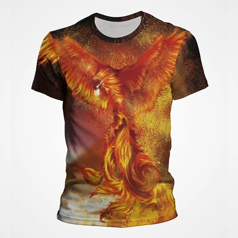 Летняя Повседневная футболка унисекс с 3D-принтом огня Феникса птицы короткими