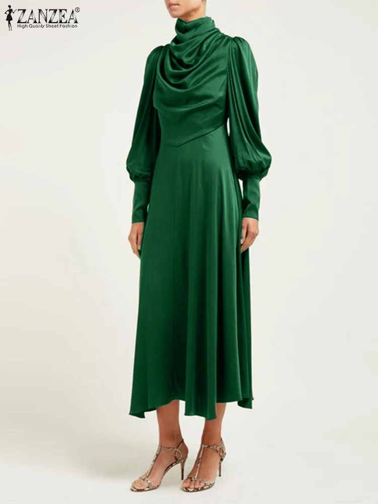 

Платье ZANZEA женское атласное с длинным рукавом, сарафан с широким воротником, повседневное осеннее праздничное вечернее