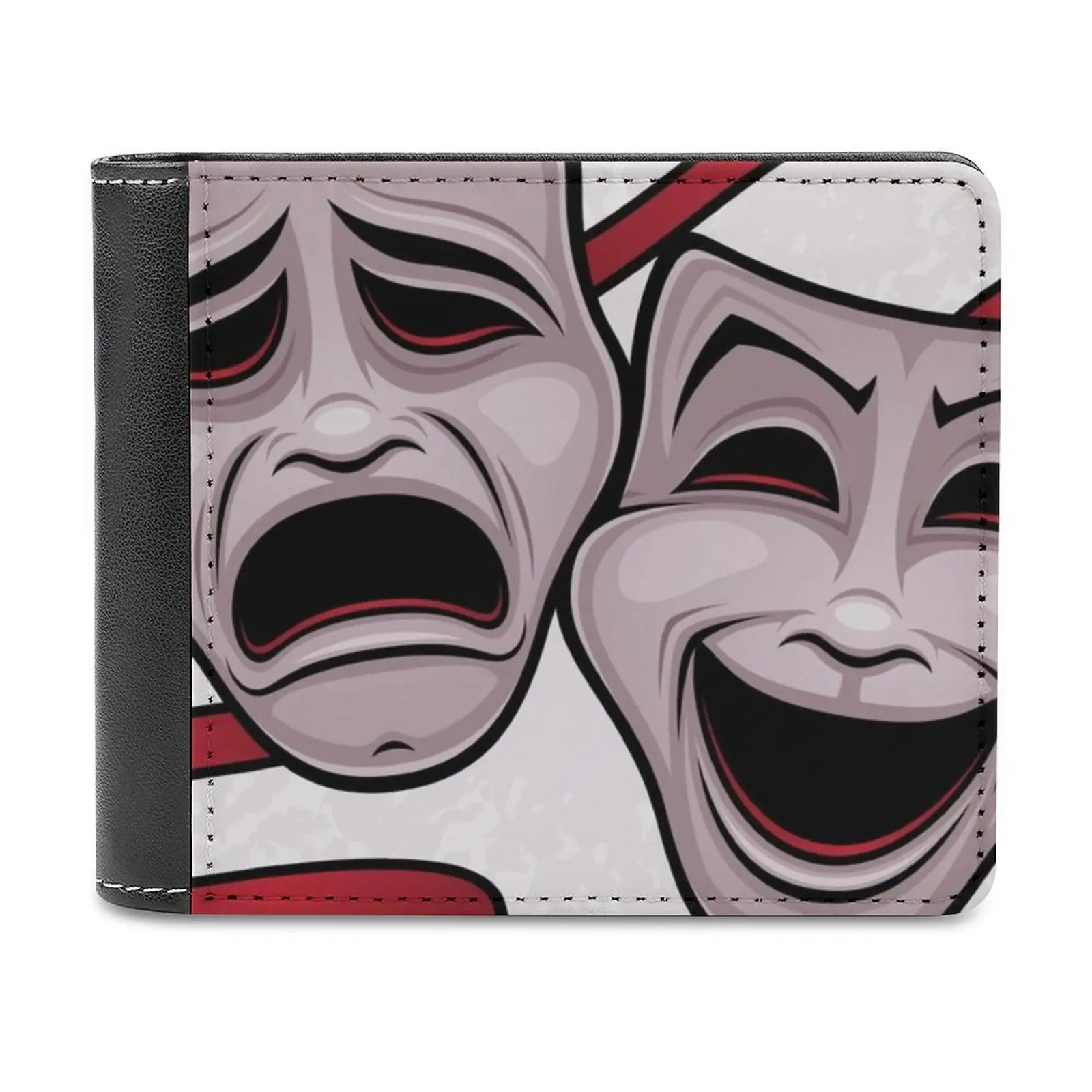 

Comedy And Tragedy Theater Masks New Men Wallets Pu Leather Men Purse High Quality Male Wallet Acting Actor Cinema Comedy Drama