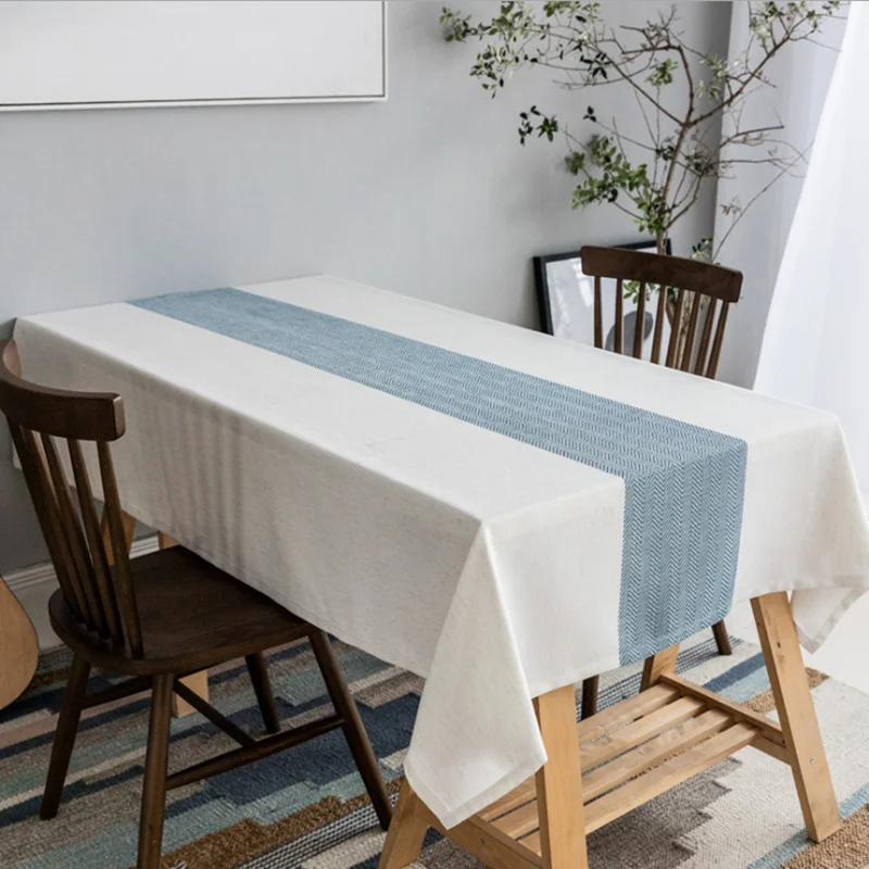 

Stitching Color Symmetry Cotton Linen Tablecloth Thick Waterproof Rectangular Table Cover Easy Clean Tea and Dining Table Cloth