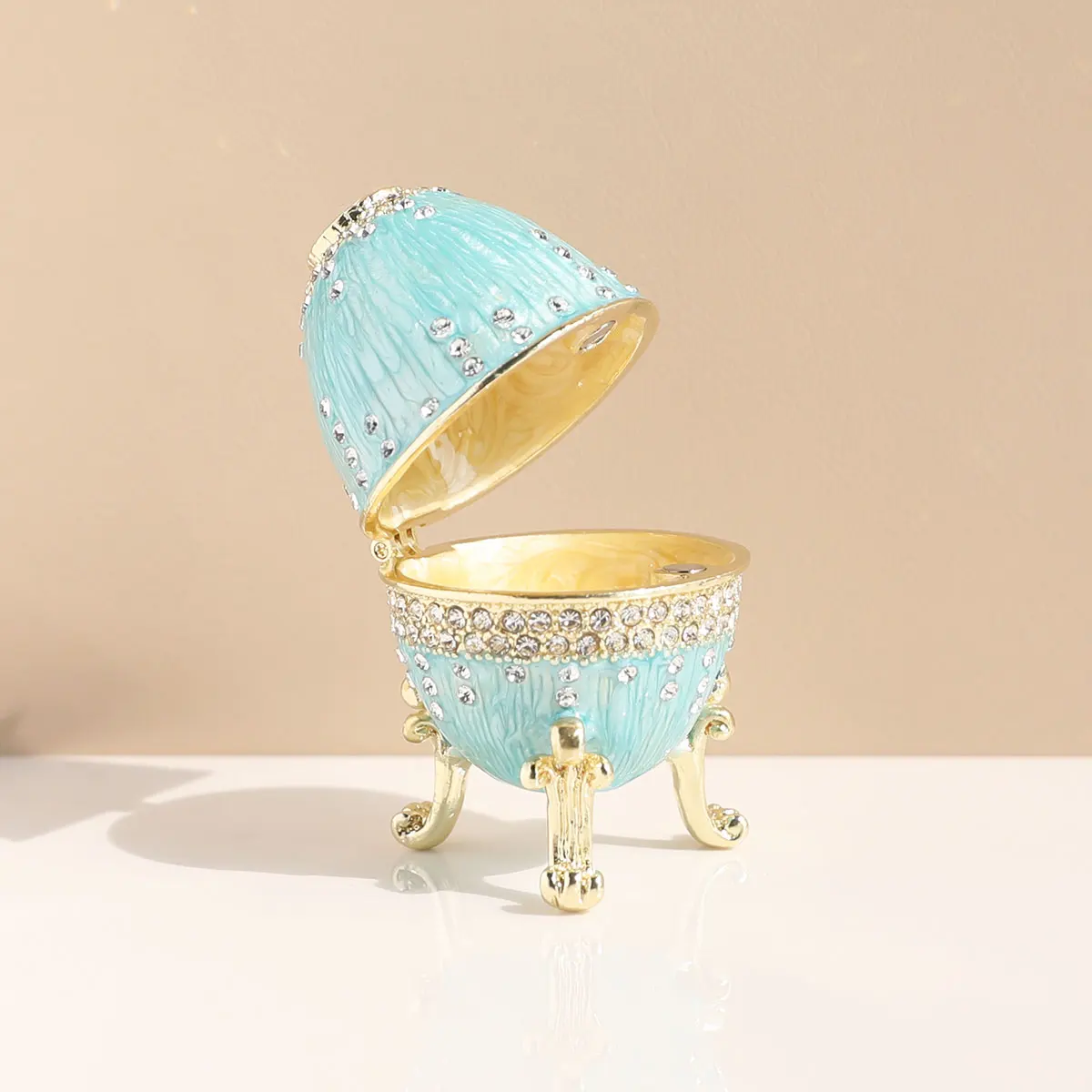 

Винтажная синяя эмалированная шкатулка для безделушек в стиле яйца Фаберже на петлях, уникальный подарок для семьи