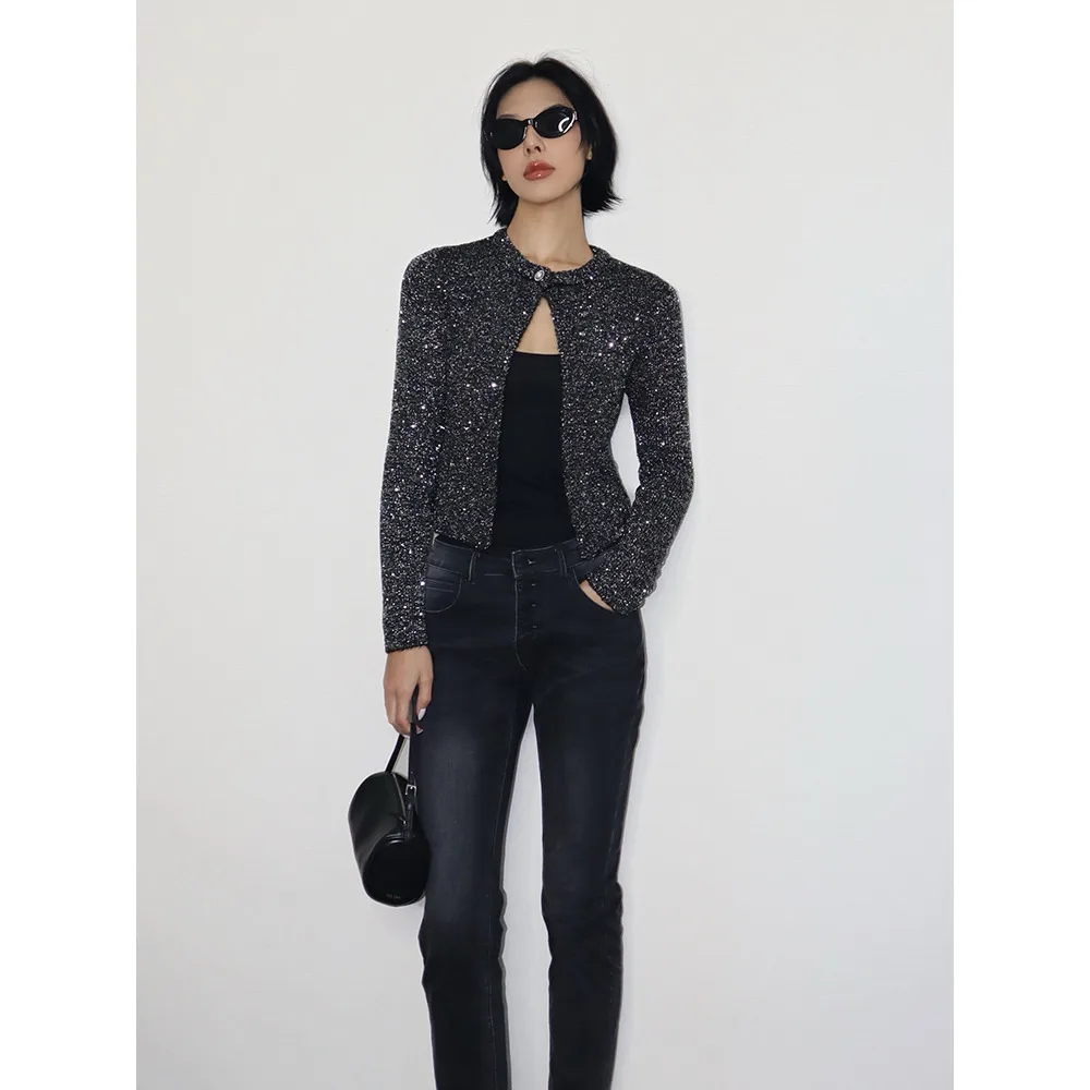 VanessaLab осень/зима сверкающая маленькая ароматная вязаная рубашка женская осенняя