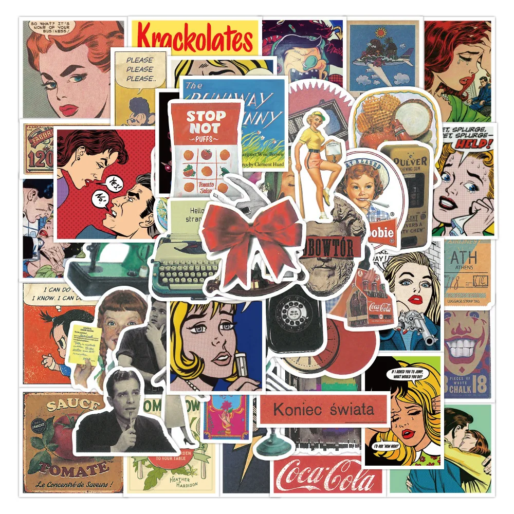 

50 European and American Retro Poster Labels Game Stickers DIY Kawaii Gift Decoration Aesthetic Scrapbooking Stationery Stickers
