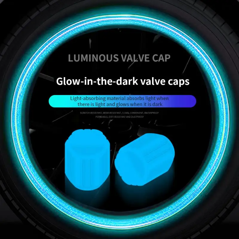 

4Pcs Fluorescent Valve Cap Luminous Tire Valve Stem Caps Car Tire Valve Wheel Tyre Rim Stem Covers Dustproof Waterproof For Auto