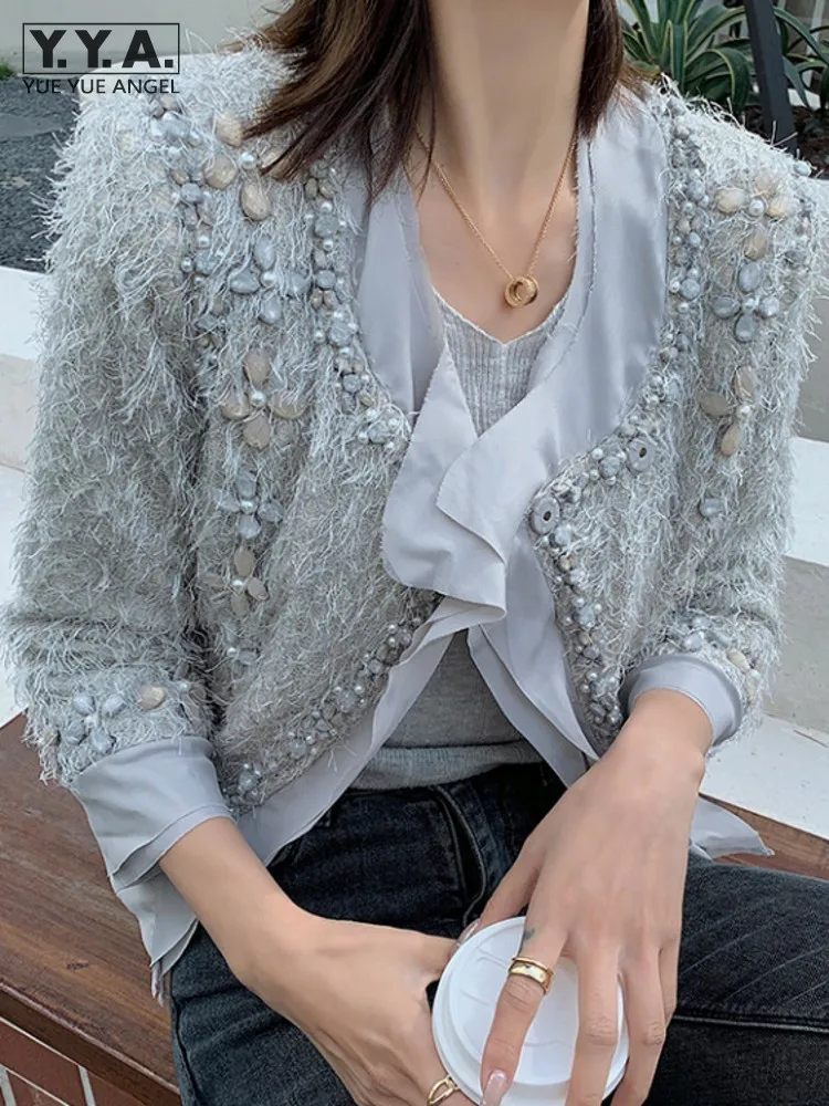 

Женская короткая приталенная офисная куртка, элегантная приталенная офисная Весенняя Верхняя одежда со стразами для вечерние, кардиган, жа...