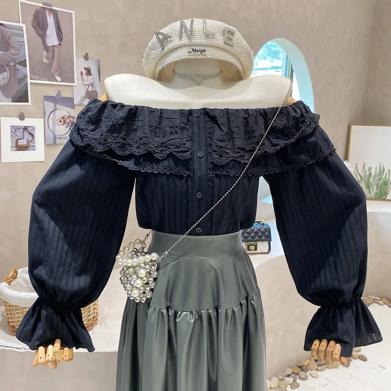 

Новинка Женская одежда Весна 2023 темпераментная рубашка с открытыми плечами Сексуальный Топ с длинным рукавом для девушек блузки