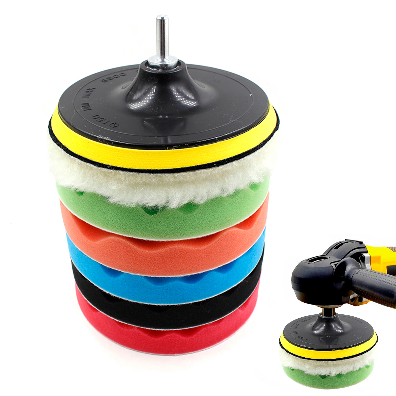 

8pcs Car Polishing Kit Self-Adhesive Buffing Waxing Sponge Wool Wheel Polish Pad For Car Polisher Drill Adapter Cleaning Set