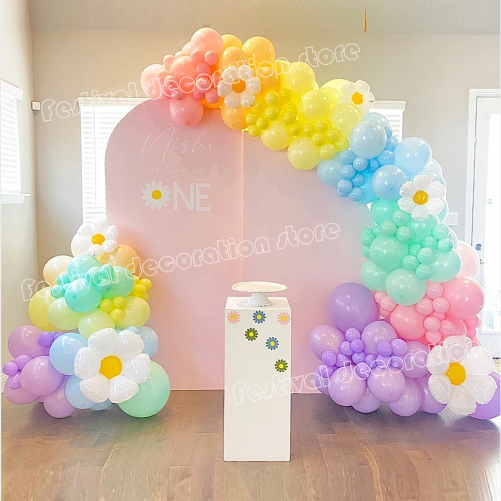 

148Pcs Daisy Balloon Garland Arch Macaron Pink Purple Yellow Balloons Girl Birthday Summer Wedding Party Decoration Baby Shower