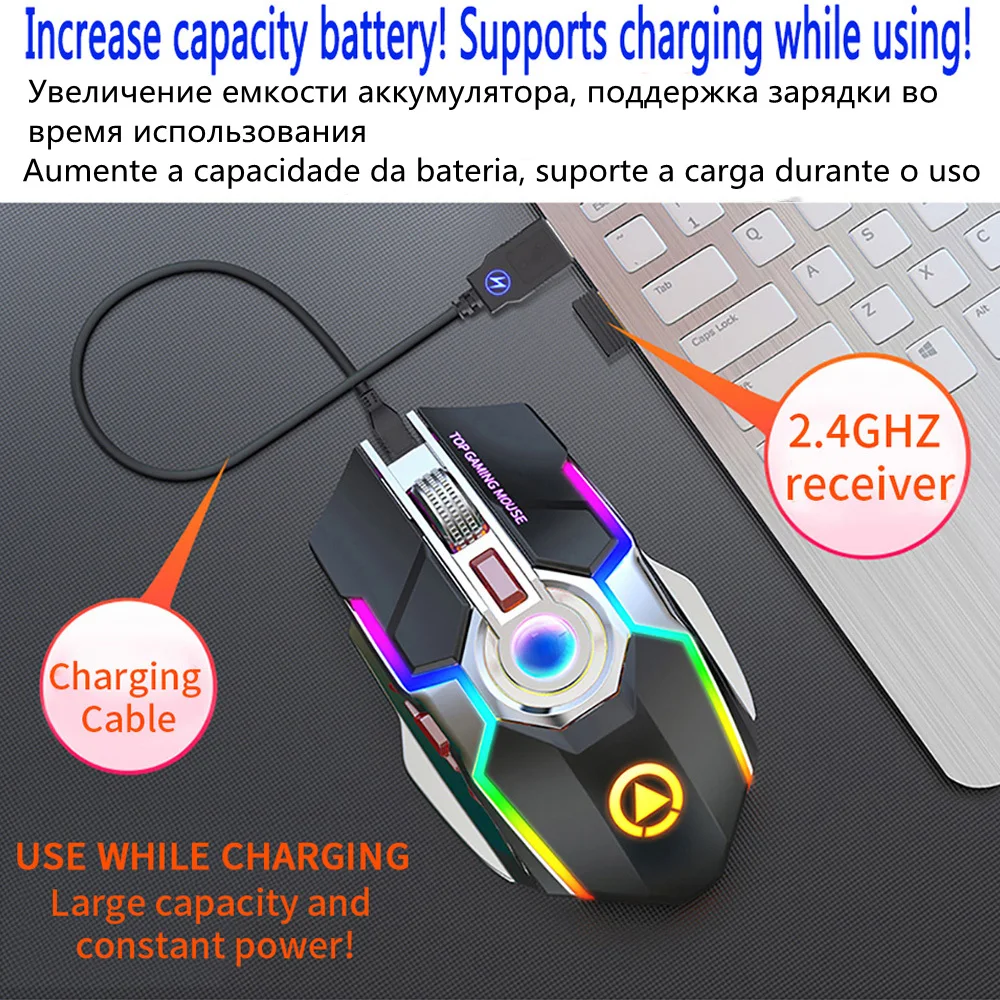 chycet 2022 wireless mouse gamer 2 4g usb gaming mouse 1600dpi color led backlit rechargeable silent mice for pc laptop computer free global shipping
