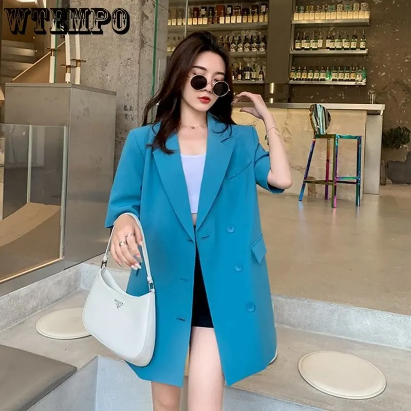 

Plus Size Blazers Women Medium-long Short Sleeve Summer Loose Thin Casual Popular All-match Korean Style Daily Fashion Jacket