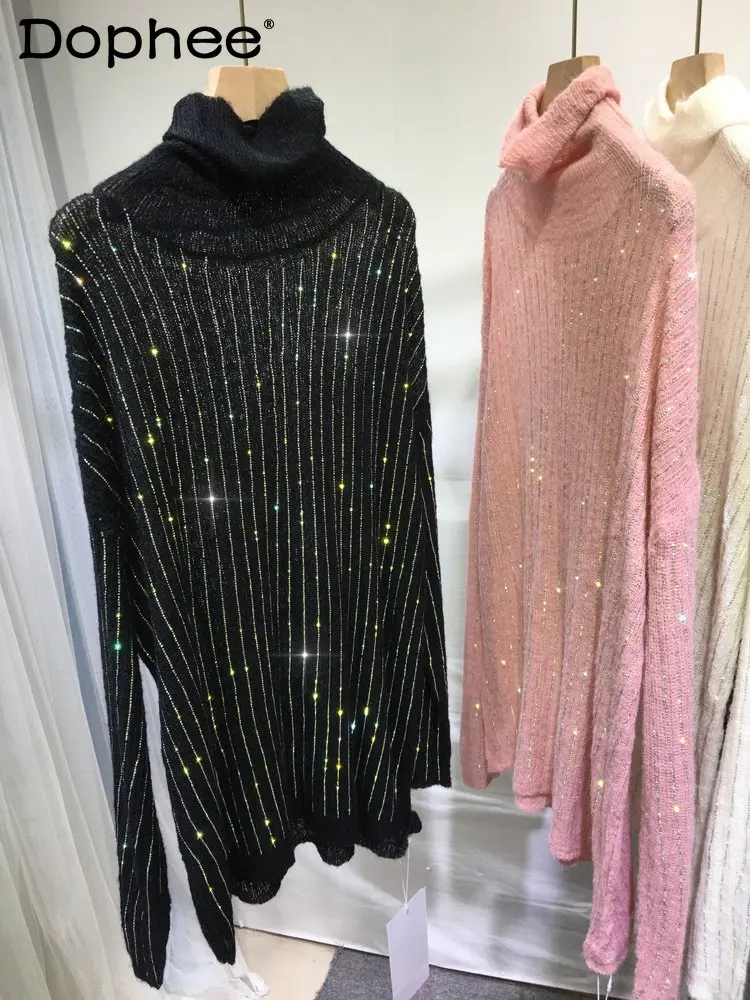 

Hot Drilling Turtleneck Sweater Women's Loose Slimming Mid-Length Idle Style Oversized Sweater 2022 Fall Winter Knitwear Jumper