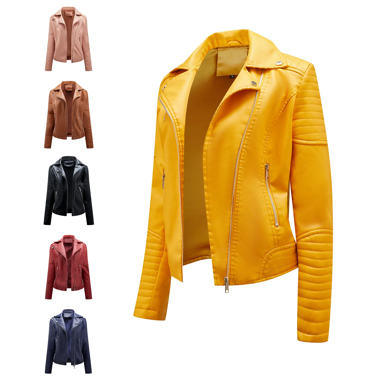 Spring and Autumn Short Artificial Leather Jacket Female Street Fashion Slim Lapel Biker Clothes Oblique Zipper Female Jacket