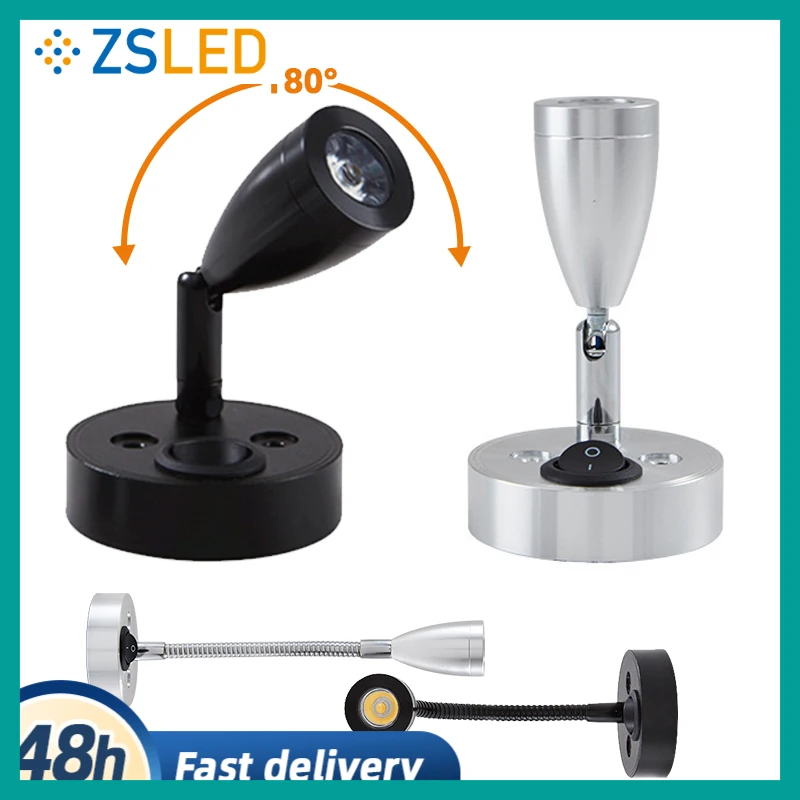 

12V Reading Lamp RV Boat Bedside 360 Degree Adjustable LED Light for Boat Yacht Camper Rotatable Wall Sconce Reading Spotlight