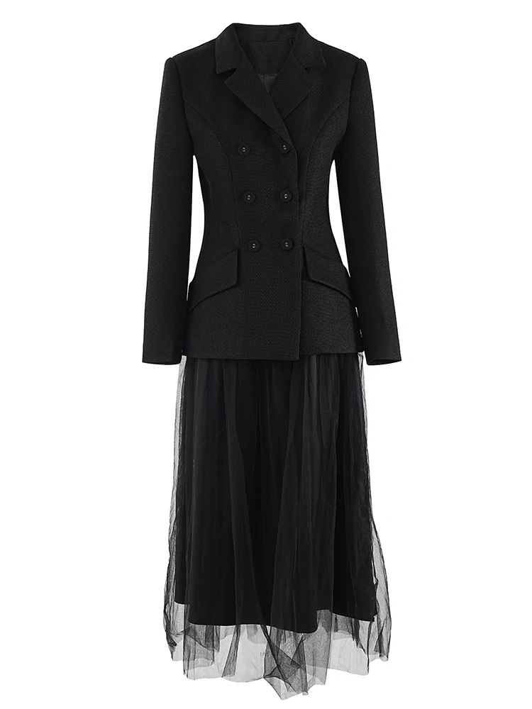 DEAT Элегантный комплект из 2 предметов пальто с двойными пуговицами и карманами