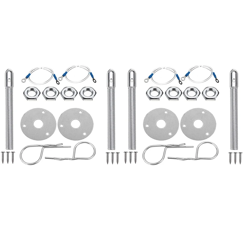 

2X Universal Mount Bonnet Hood Pin Lock Latch Kit Racing Sport Car Alloy Silver