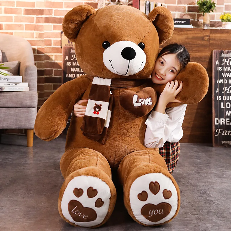 

Lovely 80cm Dark Brown Teddy Bear with Scarf Plush Toy Cute Soft Pink Bear Stuffed Animals Doll Pillow Kids Lovers Birthday Gift