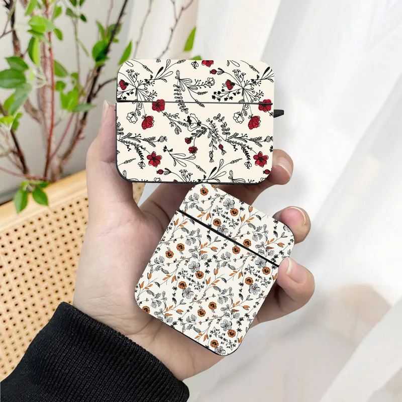 Беспроводные наушники AirPods оранжевые красные с цветами