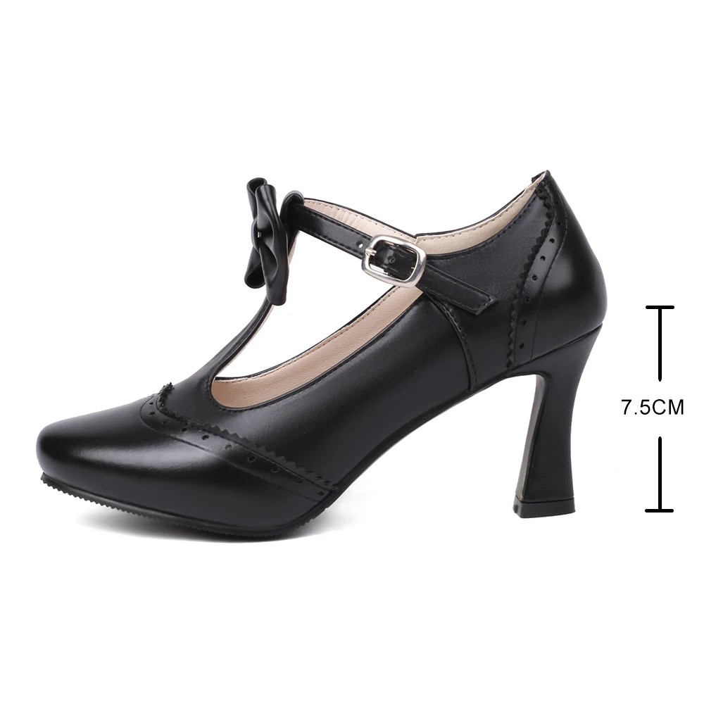 Vintage T-Strap Heels for Women Mary Jane Pumps 8cm Wedding Bridal Shoes Elegant Women's Sweet Bow High Heels chaussures femme