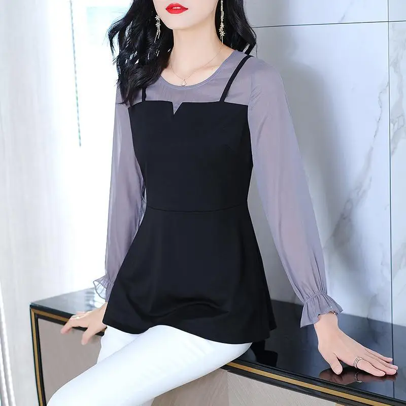 

sister autumn foreign air large size women's 2022 new mm cover belly small shirt shirt loose thin T-shirt blouse