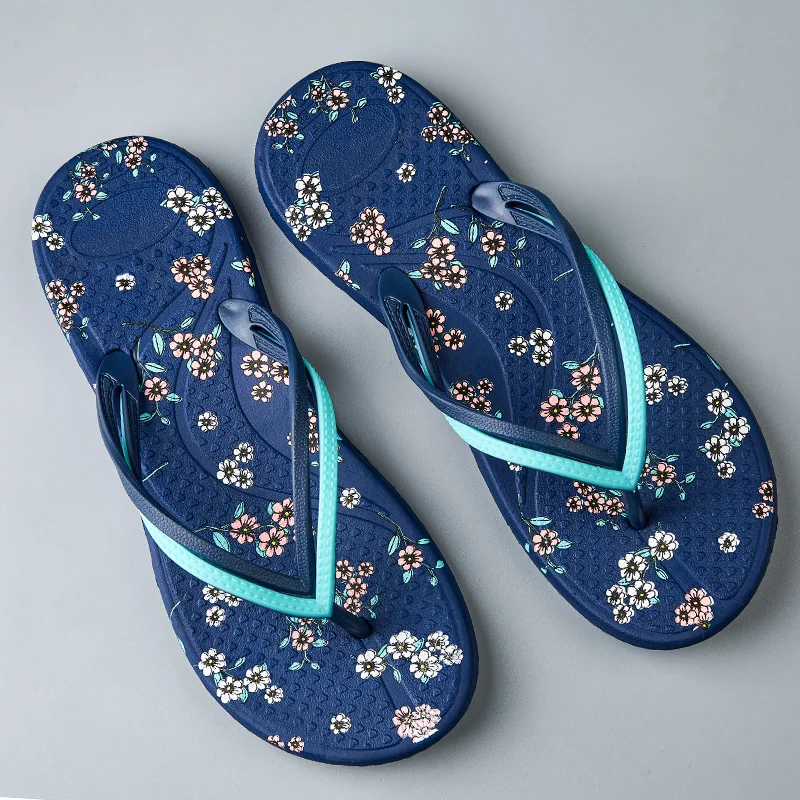 Summer Fashion Flip Flops Women Printed Flowers Thick Sole Outdoor Garden Beach Shoe Versatile Clip Foot Sandals Casual Slippers