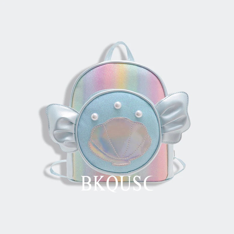 

Cute Mini Children's Backpack Wing Rainbow Gradient Casual Bags for Kids Sweet Big Scallop Pearl Girl's Lovely Small Schoolbags