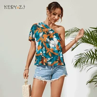 keby zj womens summer top original floral print diagonal collar design ladies blouses 2022 urban casual fashion elegant shirts