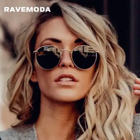 Очки солнцезащитные RAVEMODA мужские/женские круглые, винтажные Роскошные зеркальные солнечные очки в маленькой металлической оправе, в стиле ...
