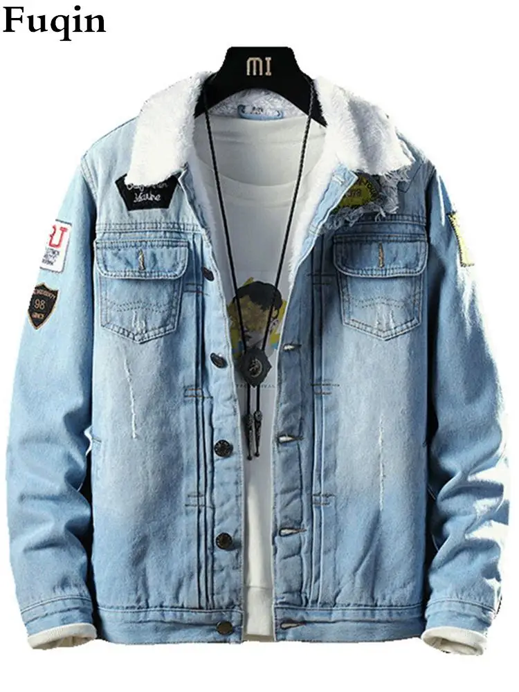 

Boys' Western Lined Jacket Casual Chic Men's Lapel Sherpa Fleece Lined Thicken Denim Jean Trucker Jacket Coat Rugged Wear Jacket