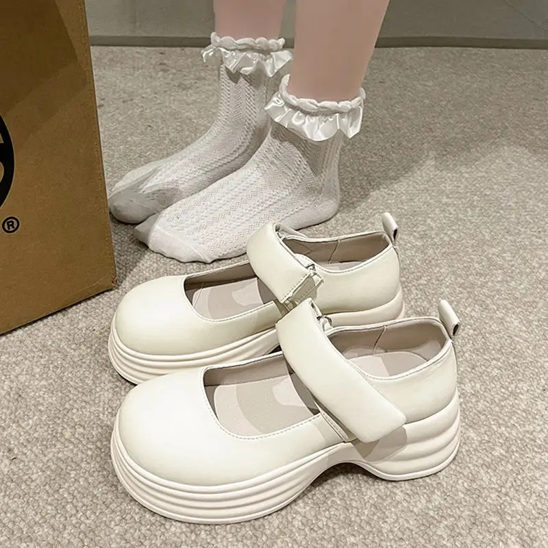 

Round Toe Casual Woman Shoe Oxfords Clogs Platform Female Footwear Modis Autumn New Leather Creepers Dress 2023 Fall High Med B