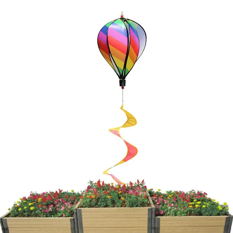 Rainbow Hot Air Balloon Colorful Twist Garden Spinner Rotating Wind Strip Windmill Outdoor Hanging Decoration Rainbow Pinwheel