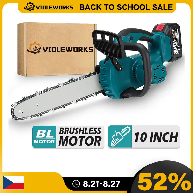 5000W 10 Inch Brushless Electric Saw Chainsaw With 0/1/2PC Li-ion Battery Woodworking Tool for Makita 18V Battery By VIOLEWORKS