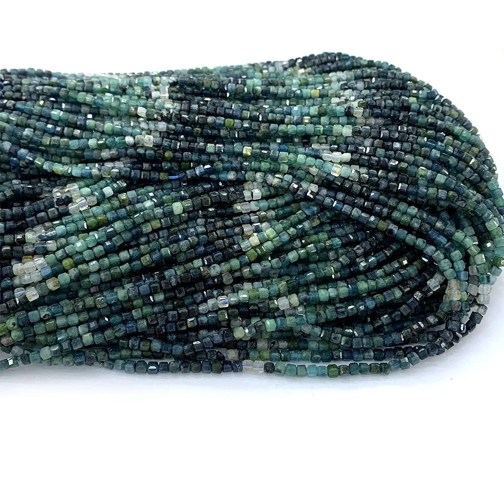 Veemake Натуральный Синий Турмалин край кубик граненые маленькие ювелирные изделия