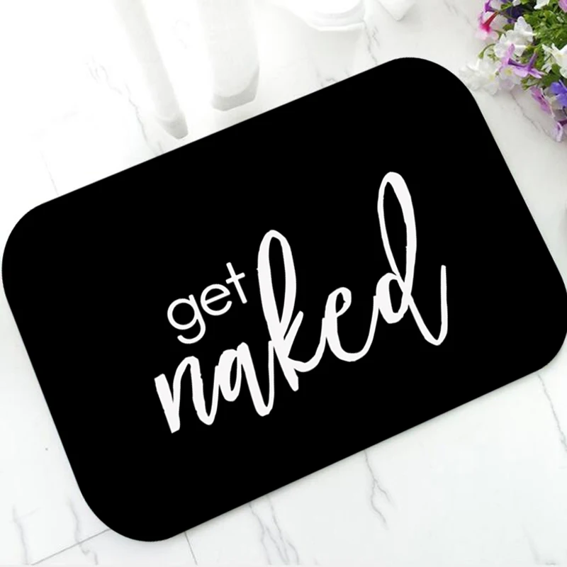 Black White Get Naked Door Mat Rug Carpet Funny Joke Get Naked Bathroom Bath Mat Non Slip Rubber Humor Shower Bathtub Home Decor