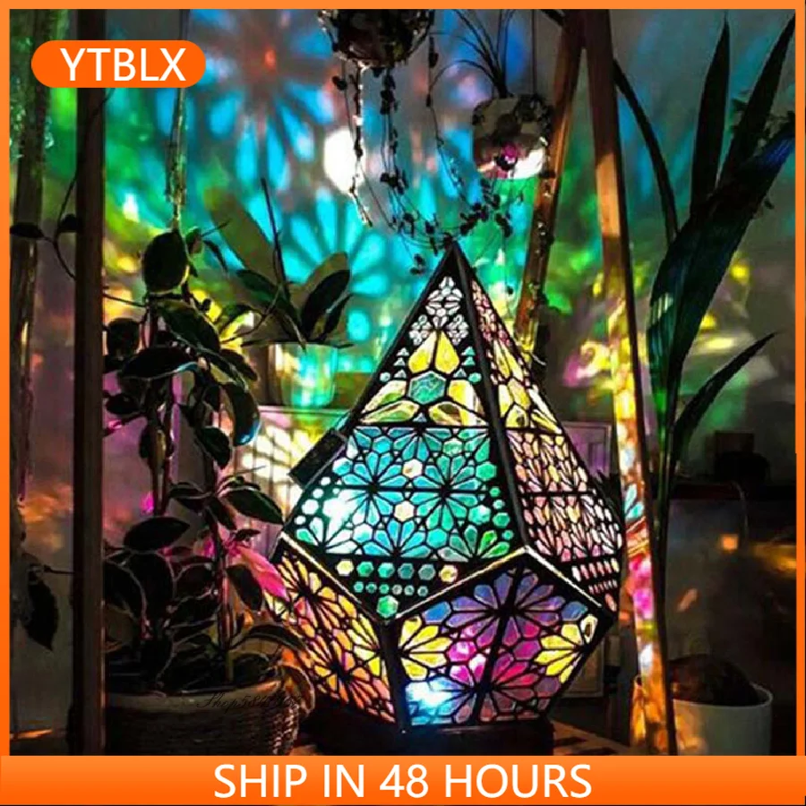 

New Bohemian Star Projector Lamp Creative Wooden USB Connect Night Light for Children Gift Bedroom RGB Ambient Desk Lamp Lights