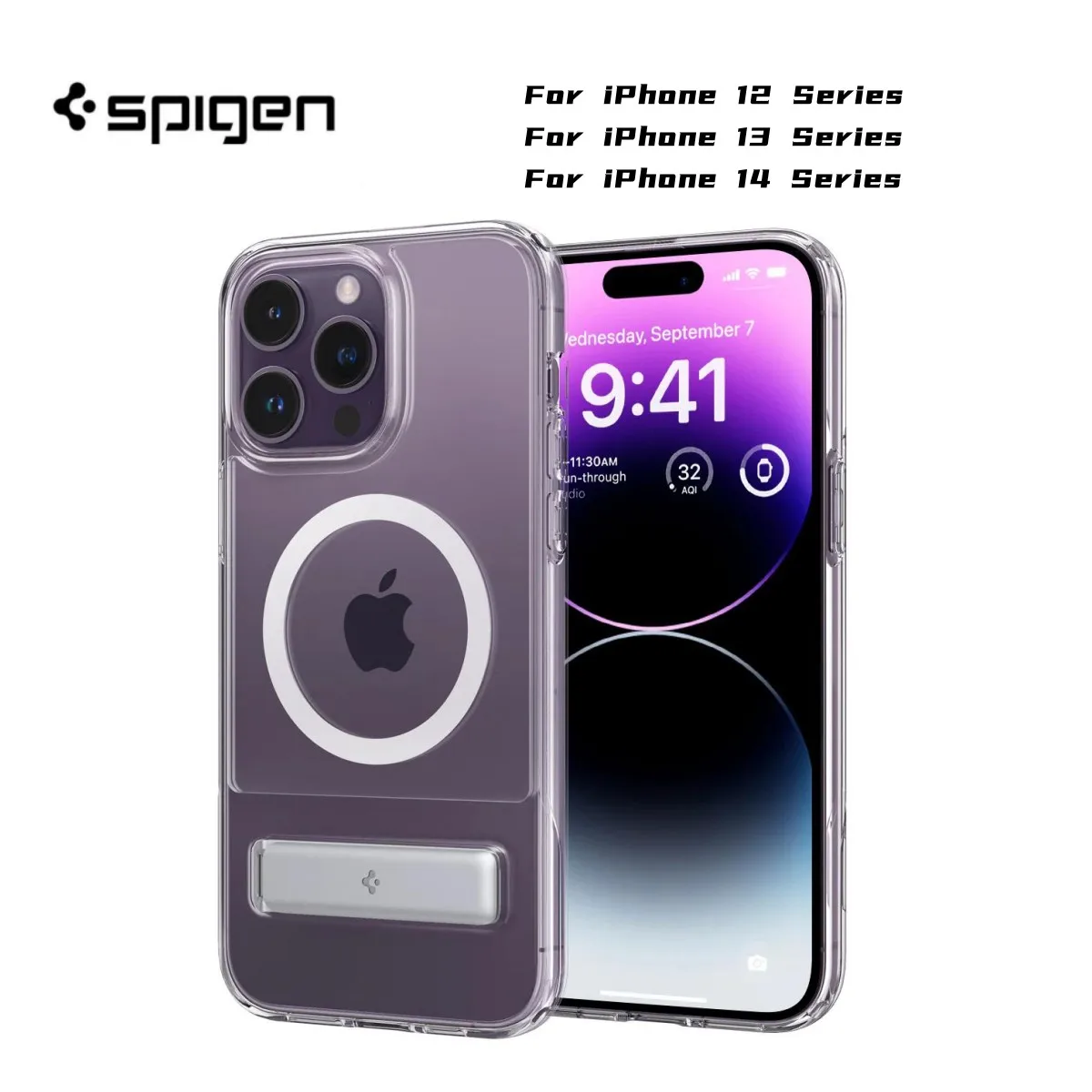 Spigen Slim Armor Essential S (MagFit) For IPhone12 13 14 Pro Max Transparent Portable Stand With Magnetic Charging Case