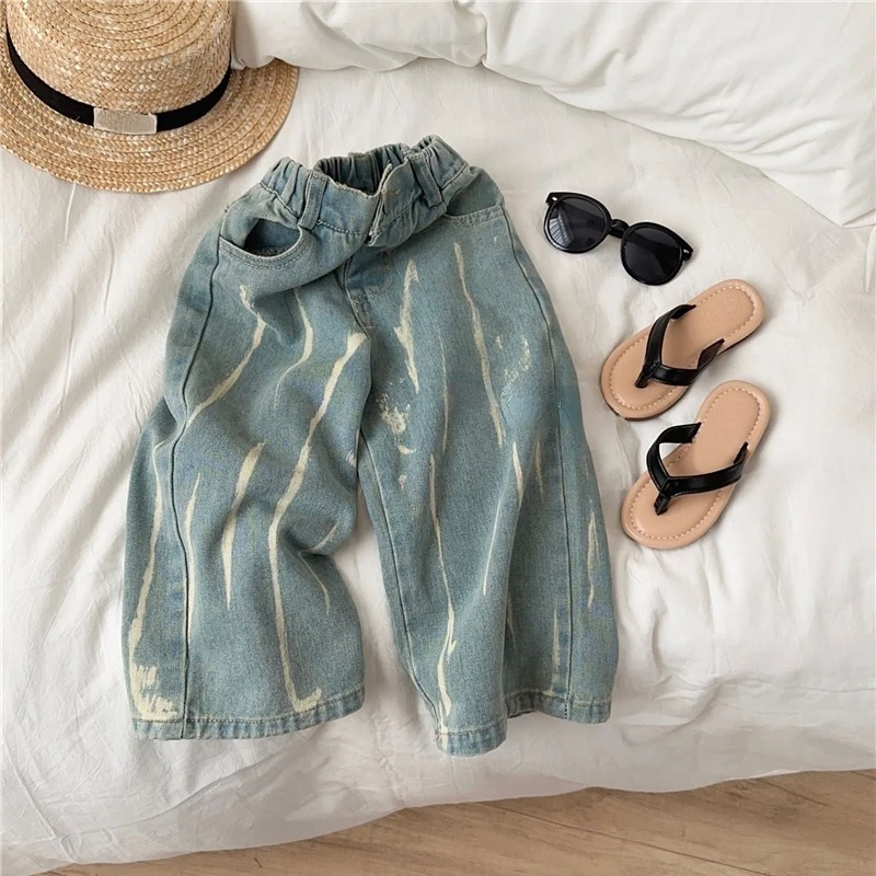 

2023 Girls Boys Jeans Pants Autumn Kids Denim Trousers Casual Clothes for Toddler Baby Loose Pants Children Clothes
