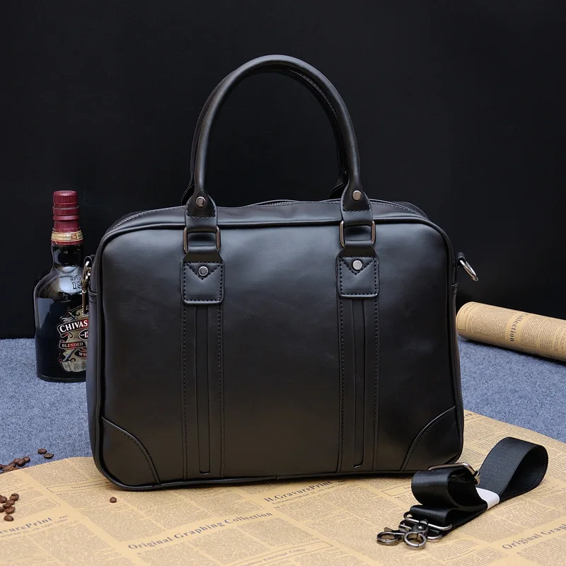 Vintage Large Capacity Briefcases Men Luxury PU Leather Handbag Document Business Male Crossbody Shoulder Bag Office Laptop Bag