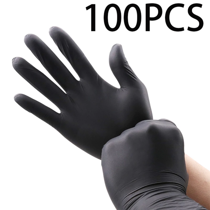 

100 Pack Powder Free Synthetic Kitchen Household Cosmetic Gloves For Waterproof Garden Work Black Disposable Drawing Long Gloves
