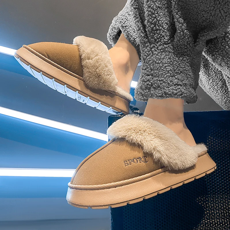 Новинка зимние плюшевые меховые тапочки для мужчин и женщин ботинки простые