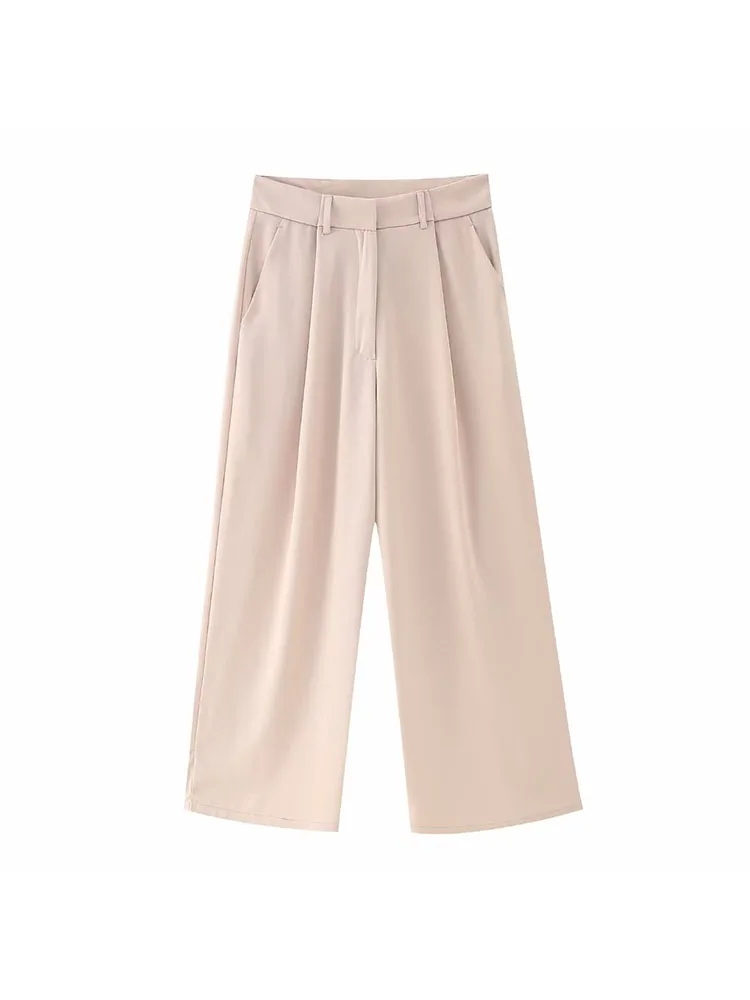 

Женские широкие брюки BSK & ZA & TRF, плиссированные брюки с карманами и высокой талией, на молнии, 2521707, 2023