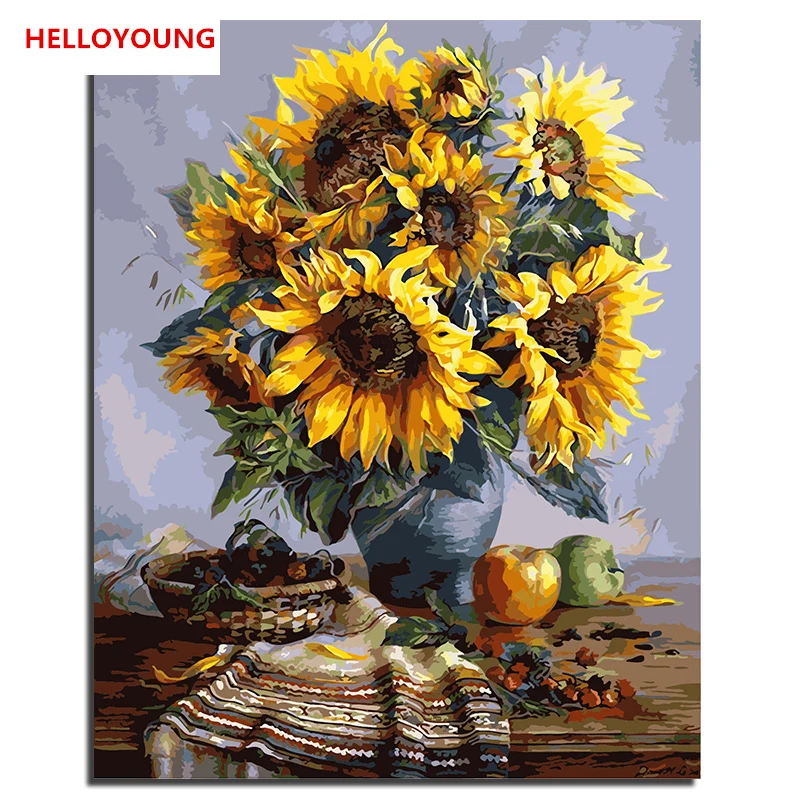 

Frameless Yellow Sunflower Diy Digital Painting By Number Acrylic Picture Modern Wall Art Hand Painted Oil Painting Home Decor