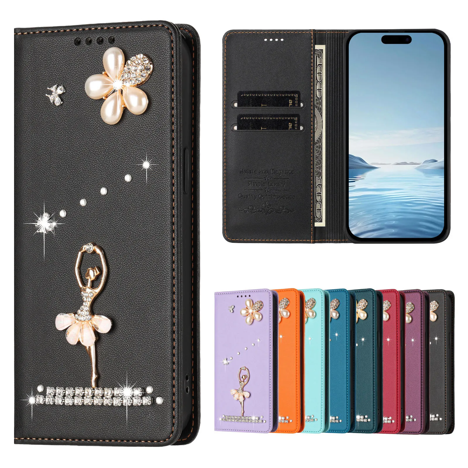 Фото Чехол-флип с дизайном «Балерина» для Nubia Z80 Ultra, Z70S, Z70, Z60, V80 Max, V70, Red Magic 10 Pro, магнитный, кожаный, с отделением для 2 карт и функцией кошелька №4
