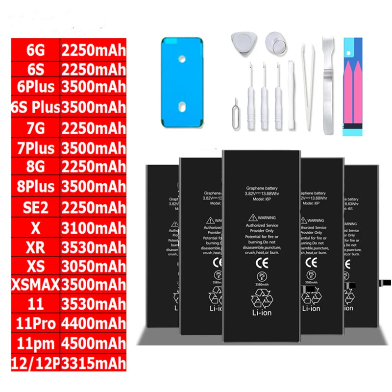 

High Capacity Spare Battery Rechargeable For Iphone X XS XR Max 8 7 6 6S Phone Repair Kit 11 OEM Smartphone Replacement AAA