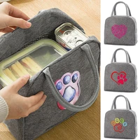 insulated lunch dinner bag footprints handbag food drinks cooler portable canvas thermal food container work school picnic pouch