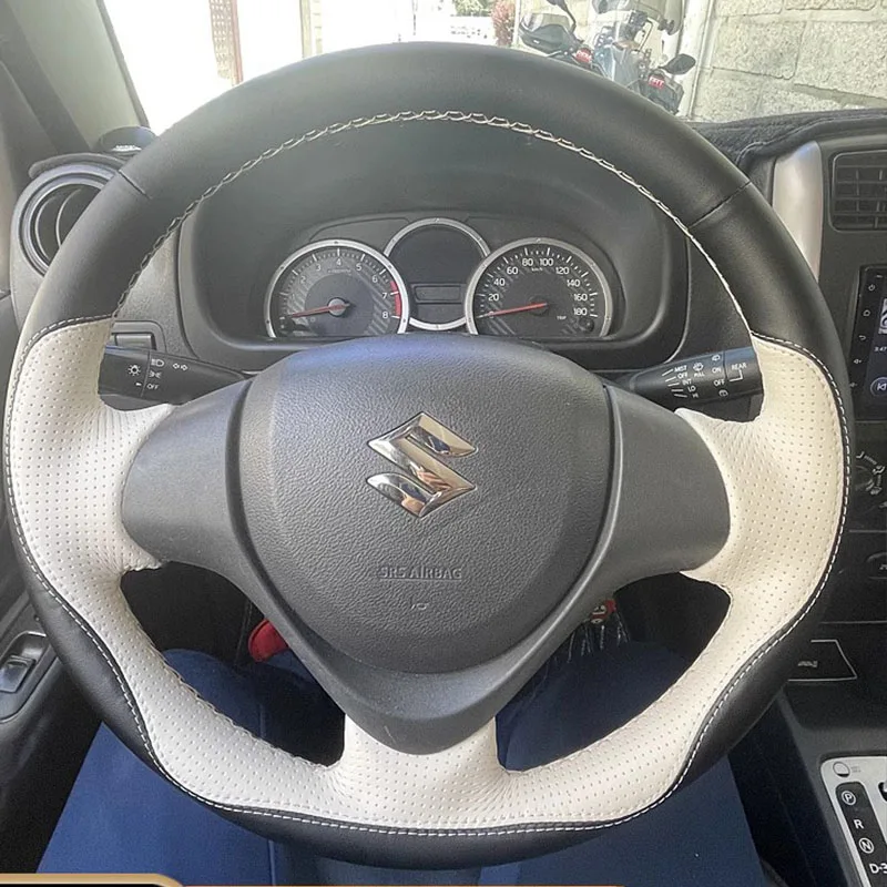 Для Suzuki Jimny 2015-2018 прошитая вручную Нескользящая черная белая натуральная кожа